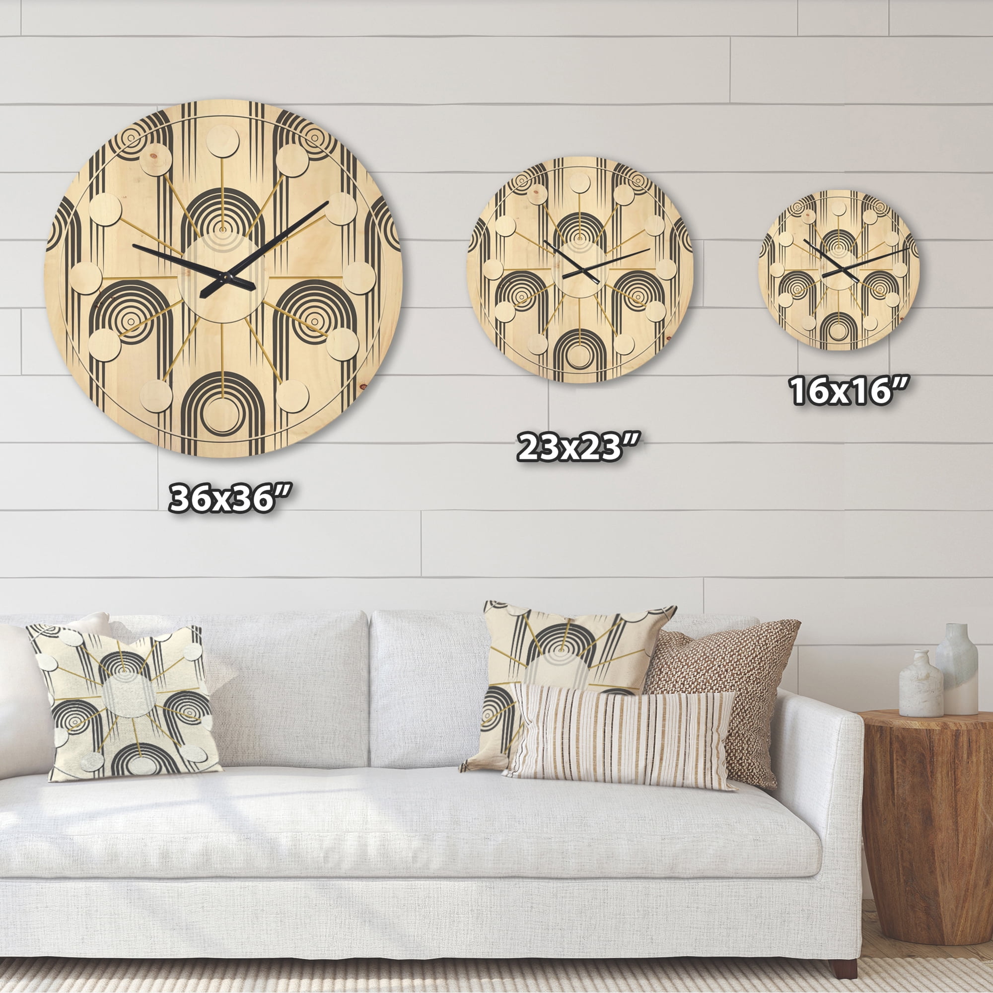 Designart 'Minimal Geometric Retro Curved Ornament II' Mid-Century Modern Wood Wall Clock