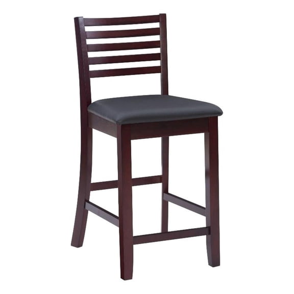 Hawthorne Collections 25" Wood & Faux Leather Counter Stool in Dark Merlot/Black