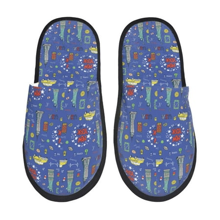 

Adobk New-York City Print Slippers Indoor Outdoor Retro Slippers House Soft Fluffy Slides Cushion Furry Slippers-Medium