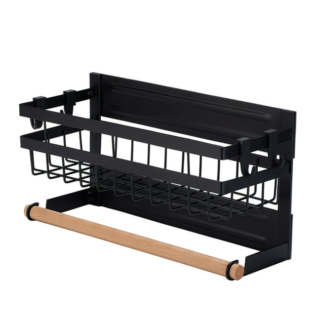 veasfak Black Spice Rack Paper Towel Holder for Small Things Seasoning Refrigerator Fridge Jars A