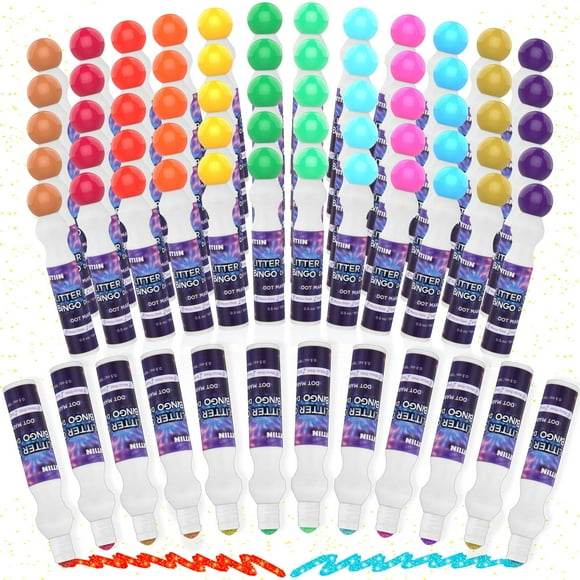 Crtiin Lot de 72 Tampons Bingo Pailletés en Vrac en 12 Couleurs 0,5 oz Marqueurs à Points Fournitures Bingo en Couleurs Pailletées Marqueurs à Points Fluorescents Peinture Artistique Artisanat fo
