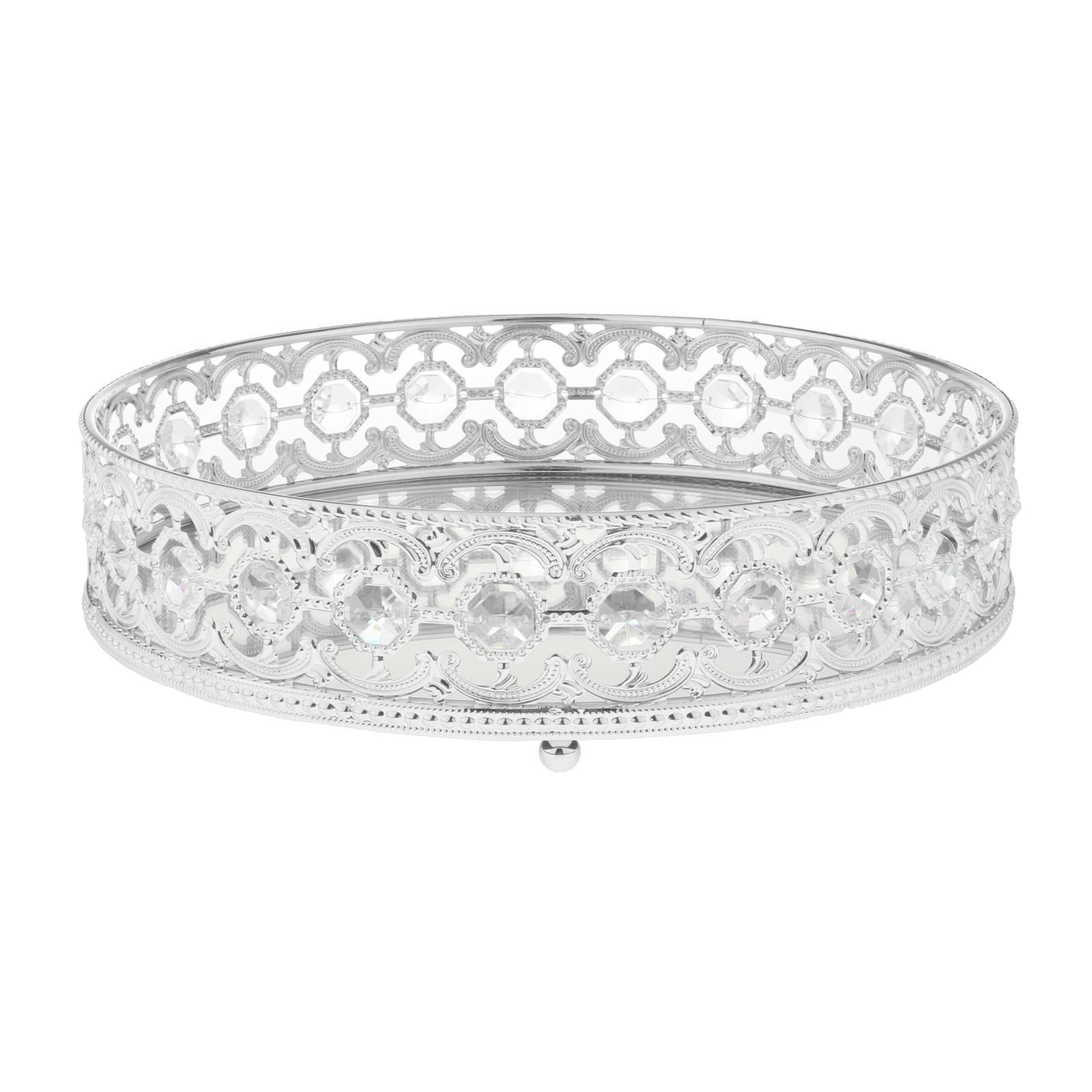 Crystal Cosmetic Makeup Tray, Mirrored Vanity Jewelry Decorative Tray