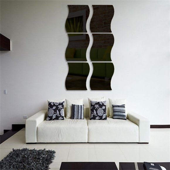 matoen 6 Pcs Wavy Mirror Wall Stickers Full Length 3D Mirror Home Decor Acrylic Mirror Plastic Sheet for Home Living Room Bedroom Sofa Tv Wall Decor, Home Decor, Gift, on Clearance