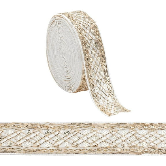10 Yards 1.6inch Fabric Embroidered Trim Vintage Jacquard Ribbon Metallic Gold Rhombus Pattern Sewing Woven Trim Emobridered Woven Ribbon Embroidered Trim décor for Crafts Making Beige Beige