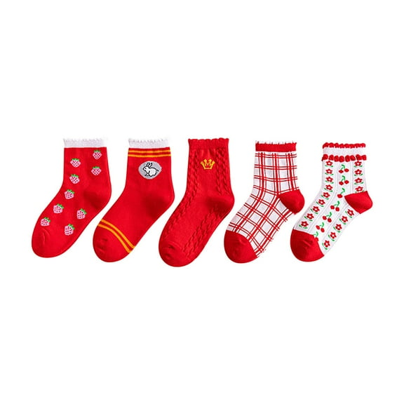 Coerni Children Cotton Socks Cartoon Strawberry Red Girls Student Baby Tube Socks Boys Socks Little Boys