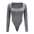 thumbnail image 4 of YDLCAFD New Square Neck Long Sleeve Sexy Double Layered Button Down Jumpsuit Solid Color Jumpsuit Base Layer S, 4 of 4