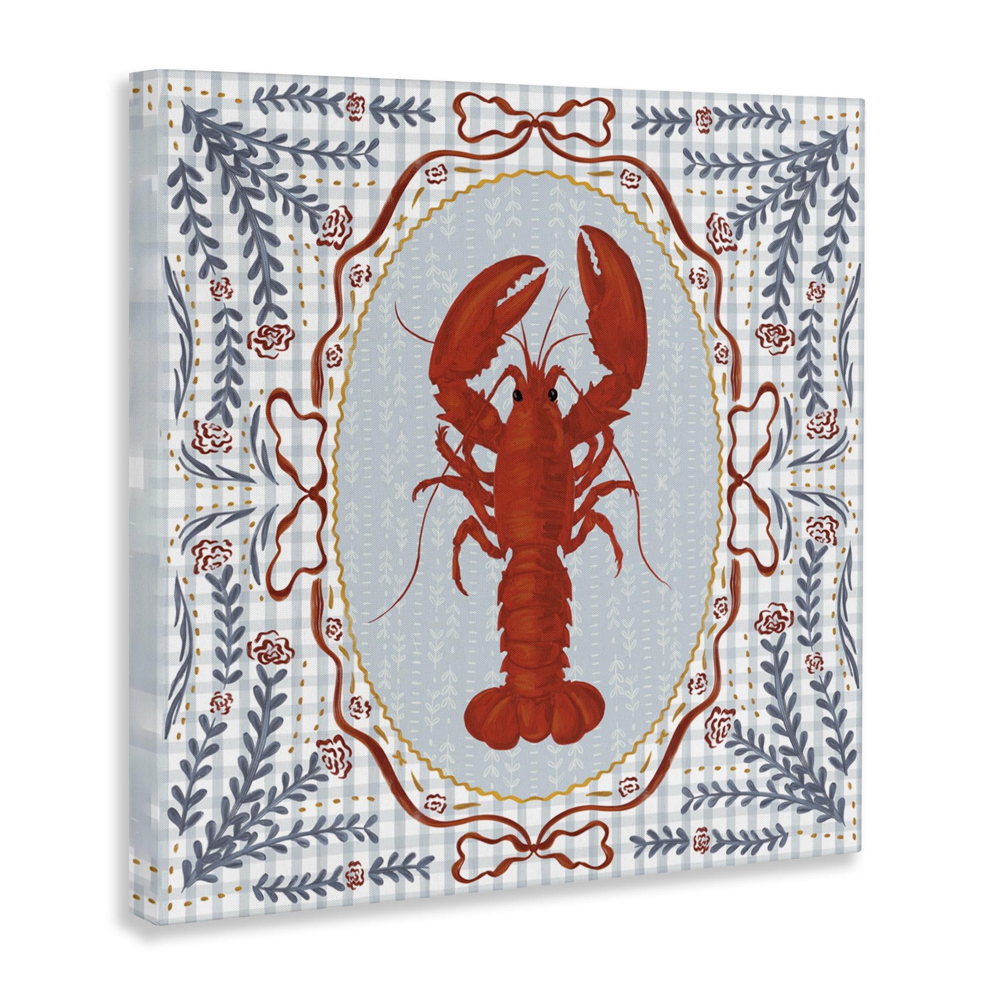 Stupell Industries Lobster Portrait Blue Gingham Canvas Wall Art, design by Vero Illustrates
