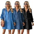 thumbnail image 2 of FJUCHAI Women Denim Dresses Long Sleeve Jean Shirt Dress Button Down Casual Tunic Dress S-XL, 2 of 9