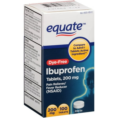 Equate Dye Free Ibuprofen Tablets 200 mg 100 count Walmart com Equate Dye Free Ibuprofen Tablets 200 mg 100 count Walmart com