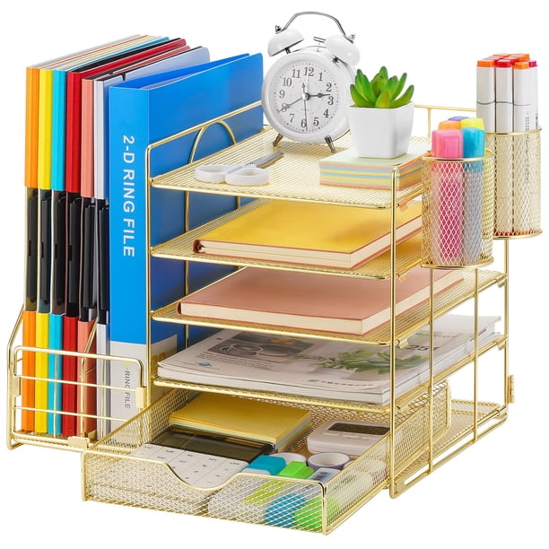 Organizador de escritorio Marbrasse Rose Gold con archivador de 5 niveles