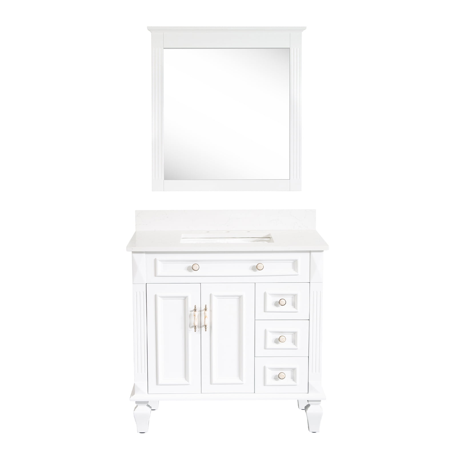 36'' Single Sink Solid Wood Bathroom Vanity Carrara White Quartz