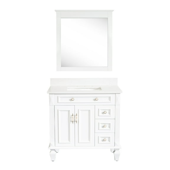 36'' Single Sink Solid Wood Bathroom Vanity Carrara White Quartz Countertop With 32" Wall Mirror