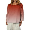 thumbnail image 2 of JGGSPWM Women's Striped Gradient Printed Round Neck Fashion Loose Soft Comfortable Casual 3/4 Sleeve Curved T-Shirt Top Red M, 2 of 8