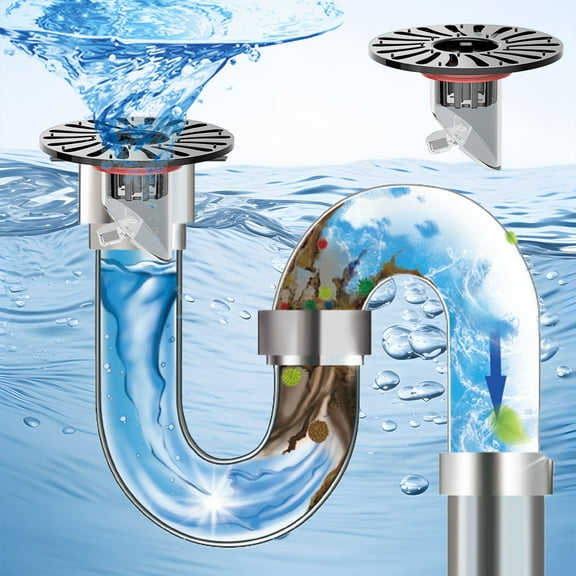 Kafsov Universal Floor Drain Stopper with Deodorizer, Insect-Proof Screen - Stainless Steel Anti-Odor Overflow Prevention for Bathroom Kitchen Sinks B