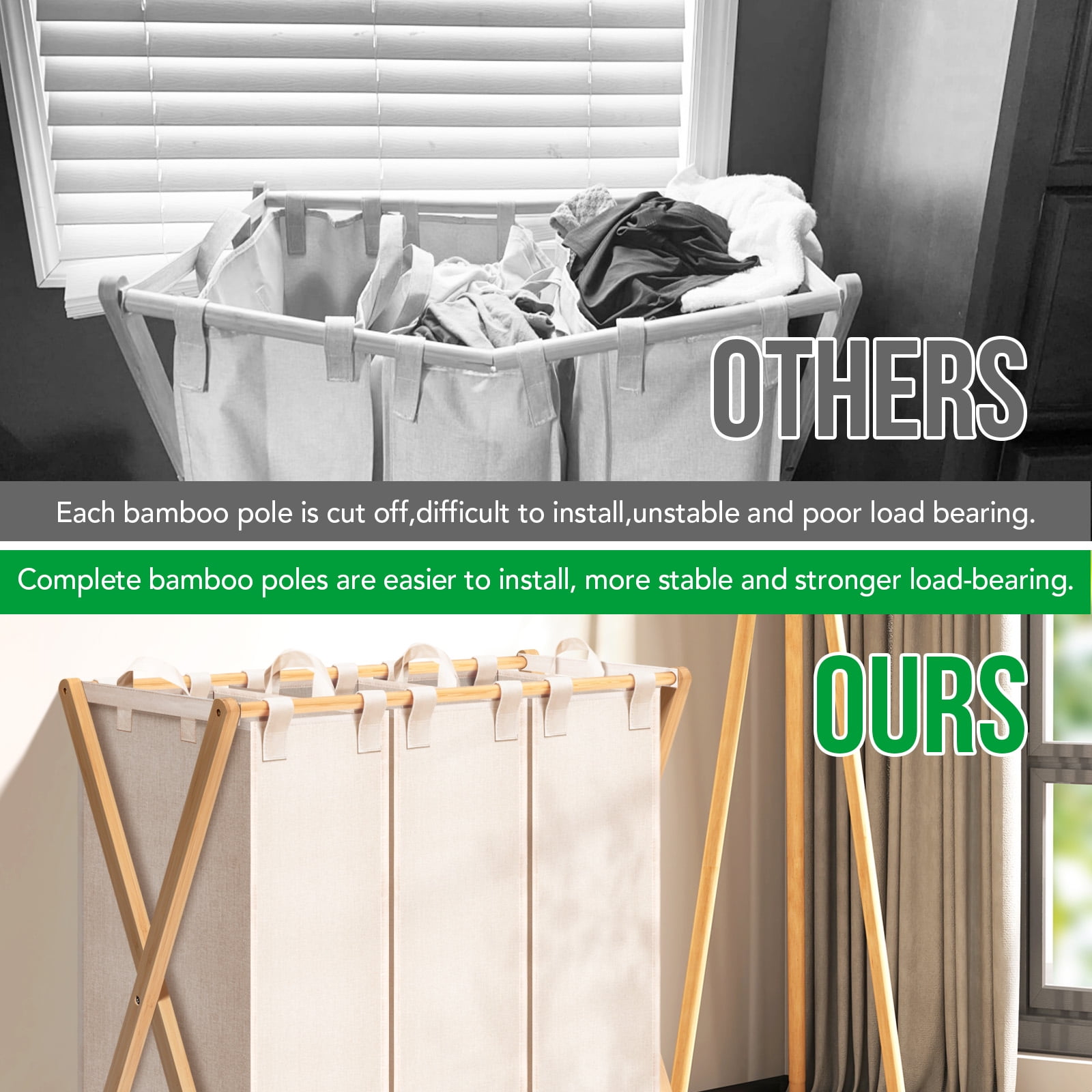 150L Laundry Hamper,Collapsible Laundry Basket,Bamboo Clothes Hamper,Foldable Hamper for Bedroom, Laundry Room, Bathroom, Beige