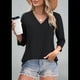 thumbnail image 5 of Blusas de Mujer con Mangas 3/4 y Cuello en V, Estilo Túnica Informal, Básicas, Holgadas Negro XL, 5 of 6