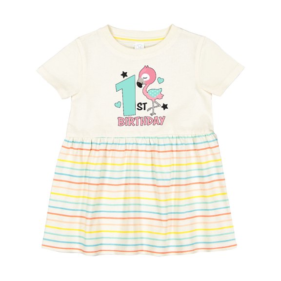 Inktastic 1st Birthday with Flamingo Stars and Hearts Girls Baby Dress