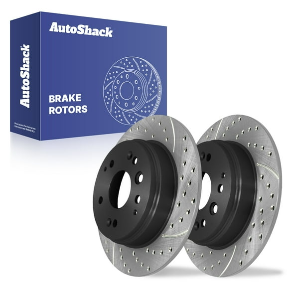 AutoShack 11.1" (282 mm) Rear Solid Drilled & Slotted Brake Rotors E-Coated | Replacement for 2004-2008 Acura TL 2003-2011 Honda Element | 2-PC Set | ShadowGuard