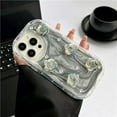 thumbnail image 2 of 3D Laser Rose Flowers Diamonds Wavy Frame Phone Case Compatible with iPhone Case (White,iPhone 12 Pro Max), 2 of 5