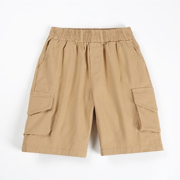 Boys Elastic Waist Cargo Shorts | Stretch Nylon & Spandex | Khaki Play & School Shorts for Kids,Size 10 T