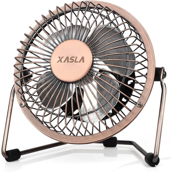 LYH 4 Inch Small USB Desk Fan, Mini Quiet Fan with Metal Construction & Strong Airflow & 360°Adjustable Tilt Angle, Personal Cooling Fan for Desktop Office (Bronze)