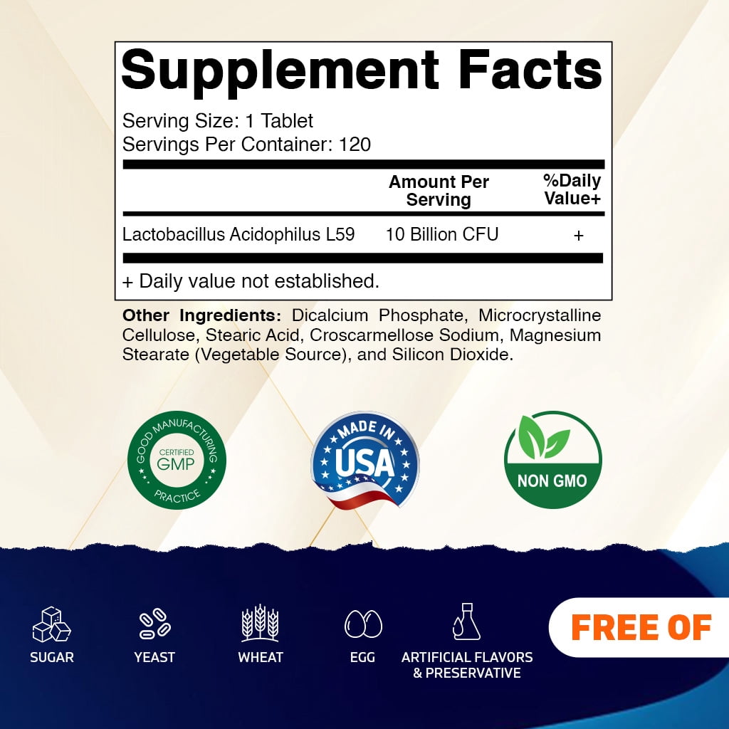 (3 pack) Vitamatic Acidophilus Probiotic - 10 Billion CFU - 5X Potency - Daily Probiotic Supplement, Supports Digestive Health - 120 Tablets
