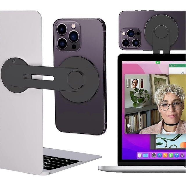 Magnetic Laptop Stand, Camera Continuity Compatible with MagSafe, Adjustable Extension Side for iPhone 14, 13,12 - Black