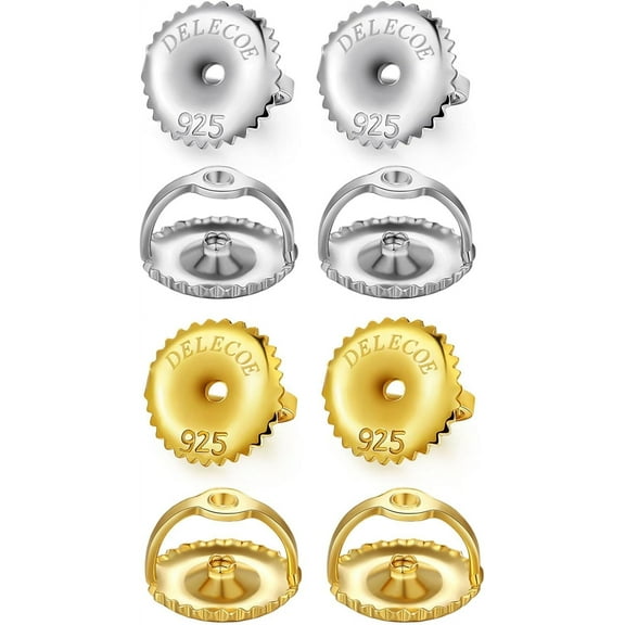 4-Pairs Screw Earring Backs for Diamond Stud Earrings, Stering Silver Threaded Screw On Earring Back, Hypoallergenic Secure Earring Screw Backs Replacement Post Sizes .032"