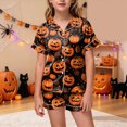 thumbnail image 2 of Cdudpw Toddler Girl Halloween Pajamas Set Ghost Print Short Sleeve Button Down Shirt Pants Fall Pjs Satin Outfits(A006-Black), 2 of 5