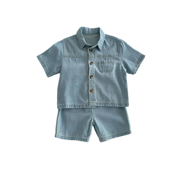TEDOYE Boys Outfits Sets Summer Casual Denim Short Sleeve Shirt And Pants Two Piece Outfits For Toddler Kids Comfortable Breathable Stylish Fashionable Wear, 6-7 Years