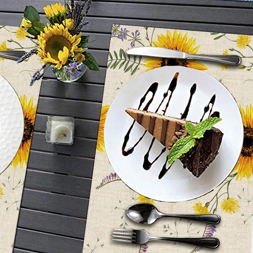 Sunflower Placemat Beautiful Vintage Floral Pattern Autumn Wild Flowers Farmhouse Placemats 18"X12"Set of 4 for Dining Kitchen Restaurant Table