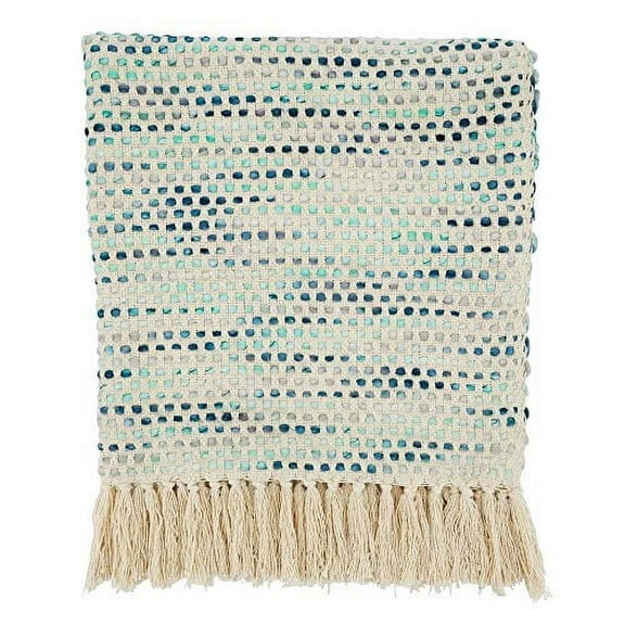 Fennco Styles Confetti Woven Throw Blanket with Tassel 50" W x 60" L – Blue Blanket for Couch, Bedroom and Living Room Décor