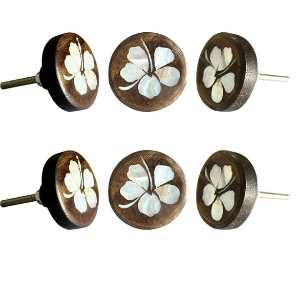 Hibiscus Wooden Cabinet Knob ( Set of 6 )