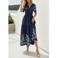 thumbnail image 3 of PRETTYGARDEN Women's Summer Boho Maxi Dress Spring Floral Short Sleeve V Neck A Line Flowy Beach Wedding Guest Dresses, 3 of 9