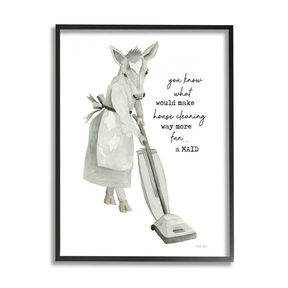 Stupell Industries Funny Cleaning Cow Phrase Animals & Insects Painting Black Framed Art Print Wall Art, 11 x 14