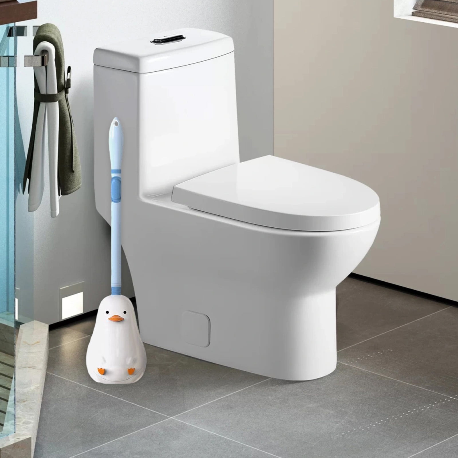 SPOORYYO Bathroom Toilet Brush and Plunger Set, Wall-Mounted Flexible Brush with Cover for Deep Corner Cleaning