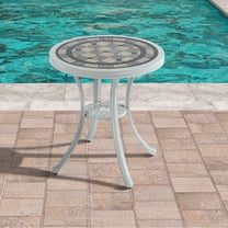 Mondawe 24" Round Cast Aluminum Outdoor Patio Table,Weather-Resistant Bistro Dining Furniture for Garden, Balcony, Poolside, White