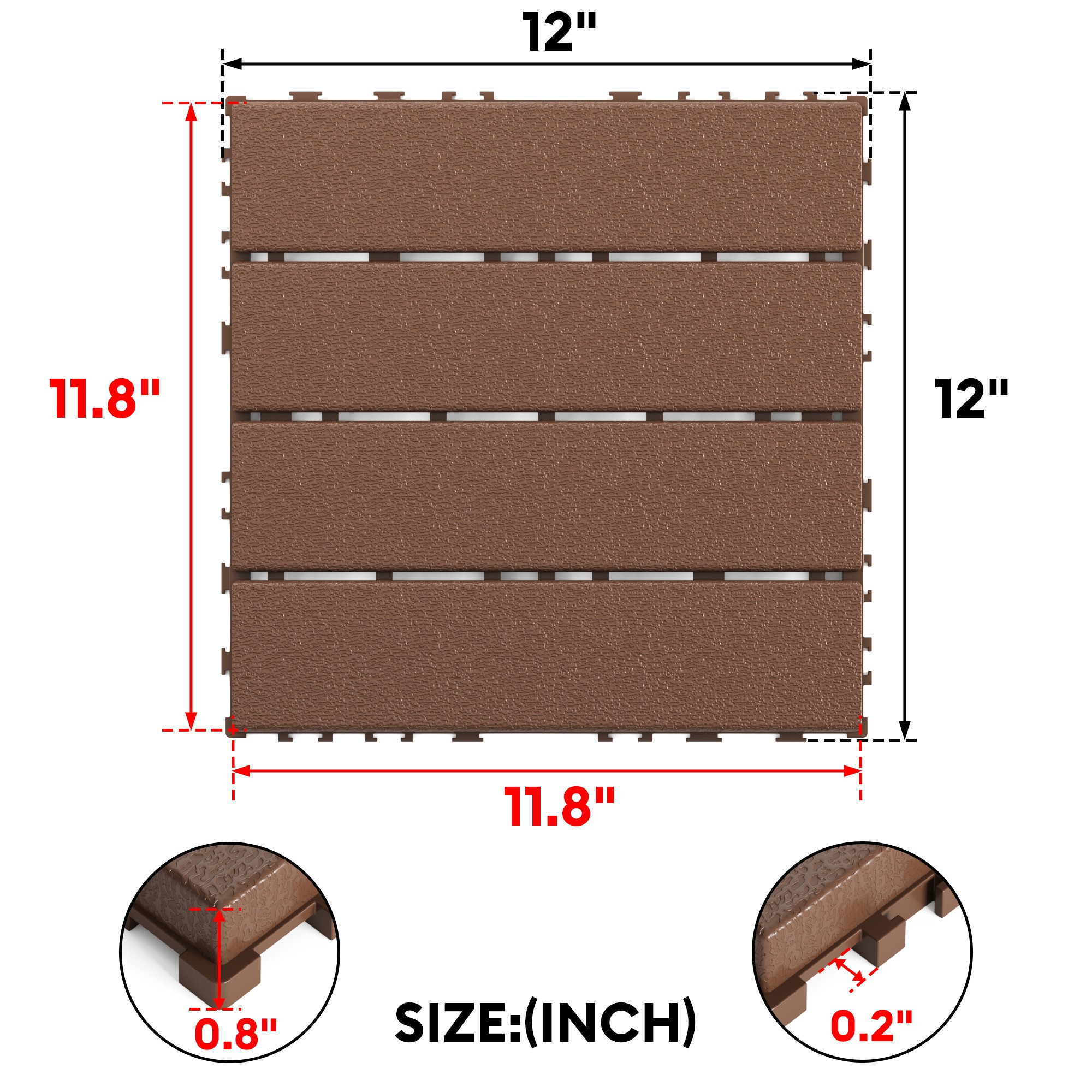 Miniyam 44 Pcs Interlocking Deck Tiles, 12" x 12", Polypropylene, for Outdoor Balcony Garden Brown