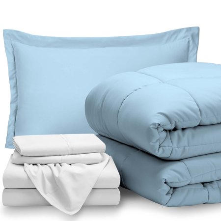 5 Piece Bed In A Bag Twin Xl Comforter Set Light Blue Sheet