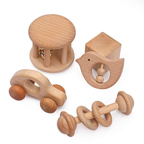 Wooden Baby Rattle, Wood Toy Tumbler
