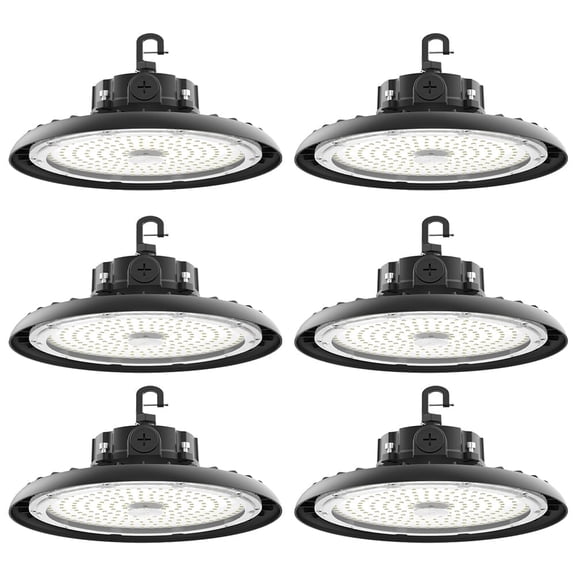 6-Pack 180W LED UFO High Bay Light, 32400 Lumens 6000K IP65 Plug & Play for Industrial & Garage Lighting