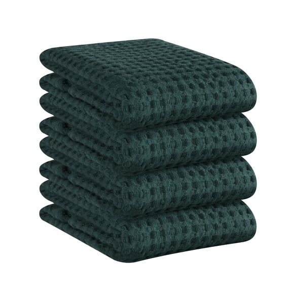 Native Fab 100% Cotton Premium Waffle Kitchen Towels, 4 Pack, 16" x 26", Super Absorbent Reusable Cleaning Cloths, Tea Towels, Machine Washable Hand Towels, Olive Green