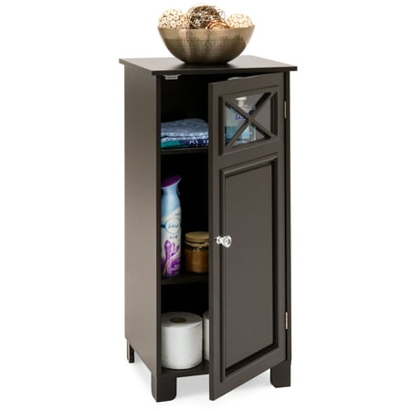 Best Choice Products 3-Tier Wooden Floor Cabinet for Home & Bathroom Storage and Organization w/ Adjustable Shelves, Door, (Best Tent Floor Material)