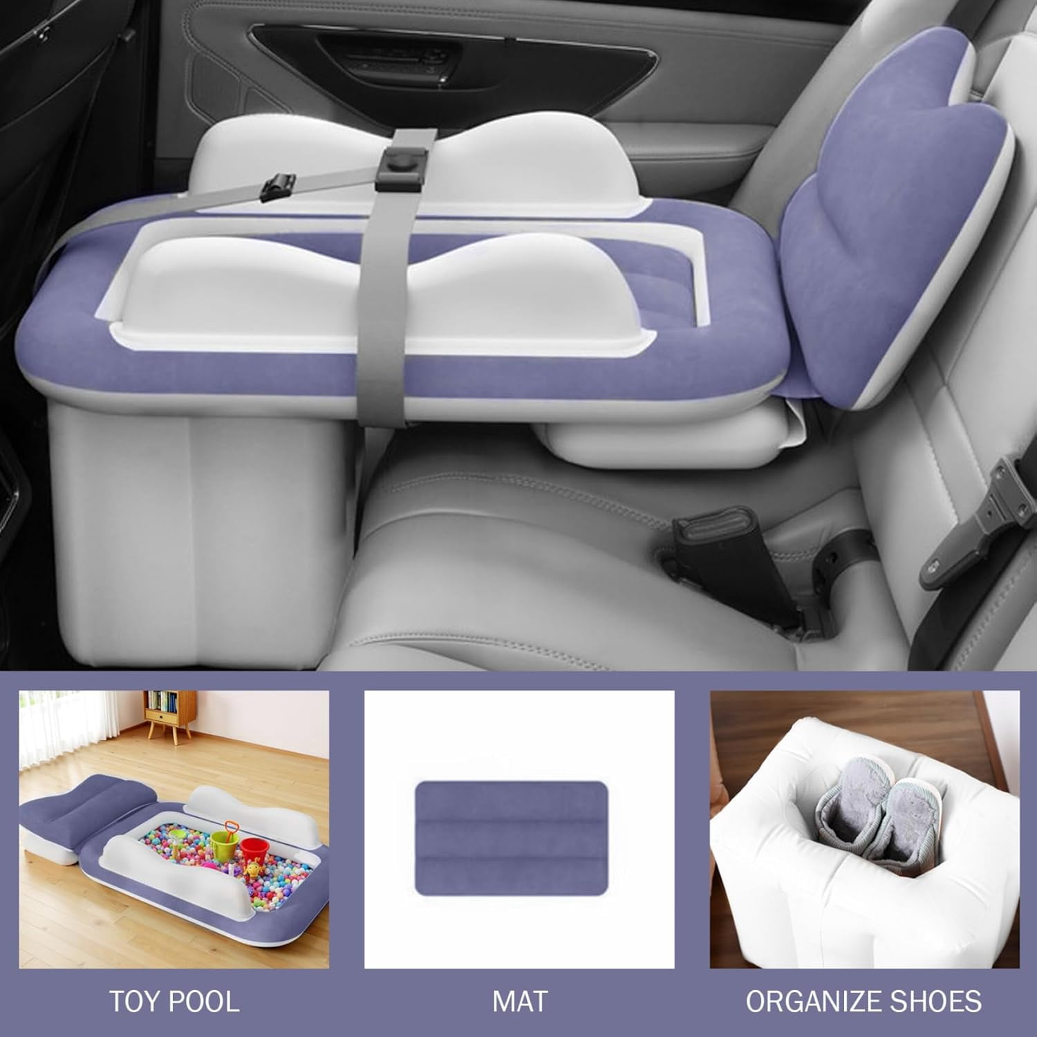 Portable Inflatable Travel Bed with Pump, Comfortable Air Mattress for Car, Plane & Camping, Includes Storage Bag and Patch Kit(RL Grey 1 Set)