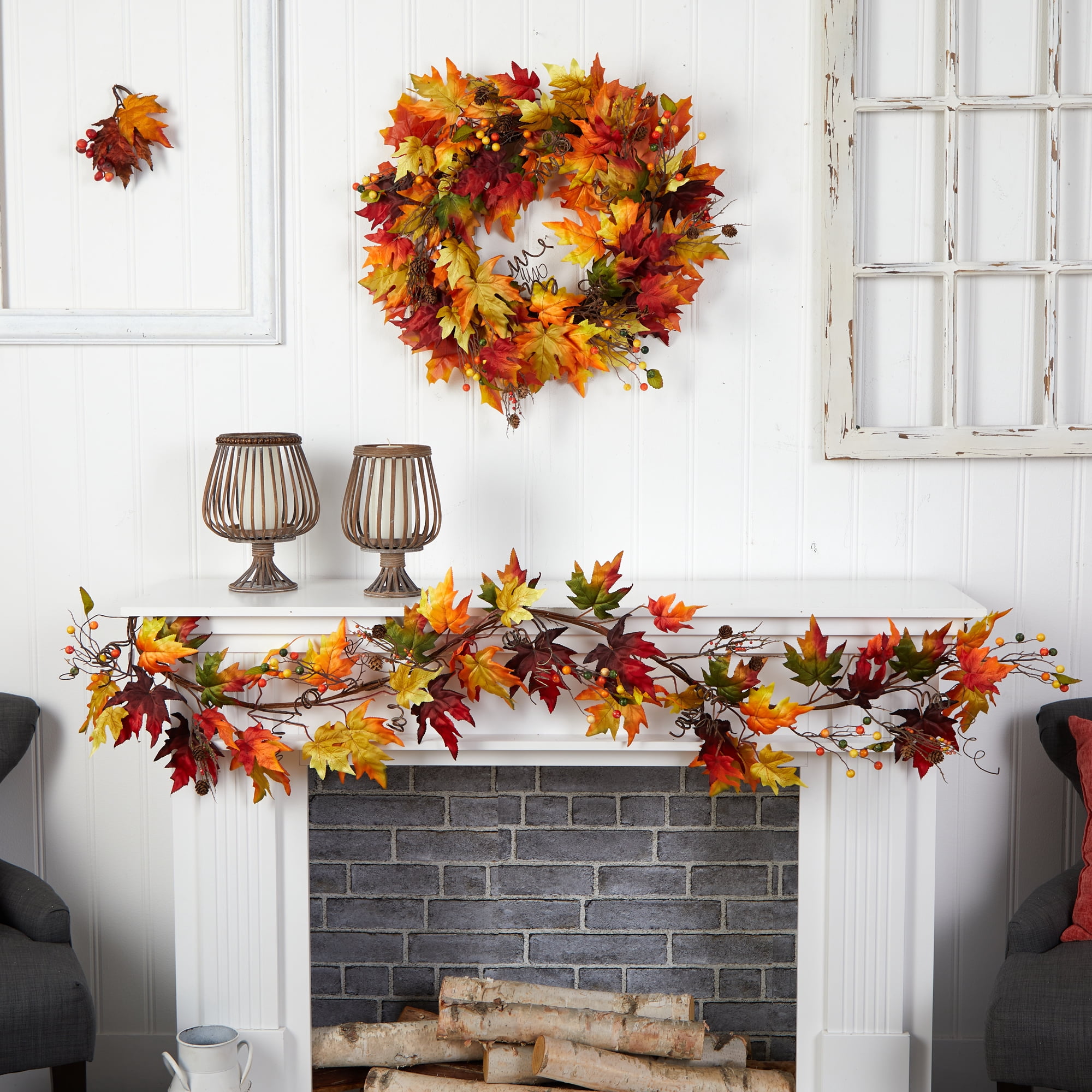 Nearly Natural Unlit Fall Maple Leaf Garland, 72" (Multicolor)