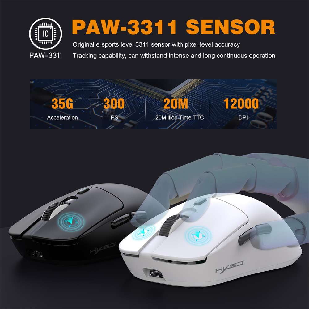 Wireless Gaming Mouse,Long Battery Standby,3 Mode Wired/2.4G/Bluetooth 5.1 Portable Rechargeable Gaming Mice for PC/Mac/Computer/Laptop/Tablet,White