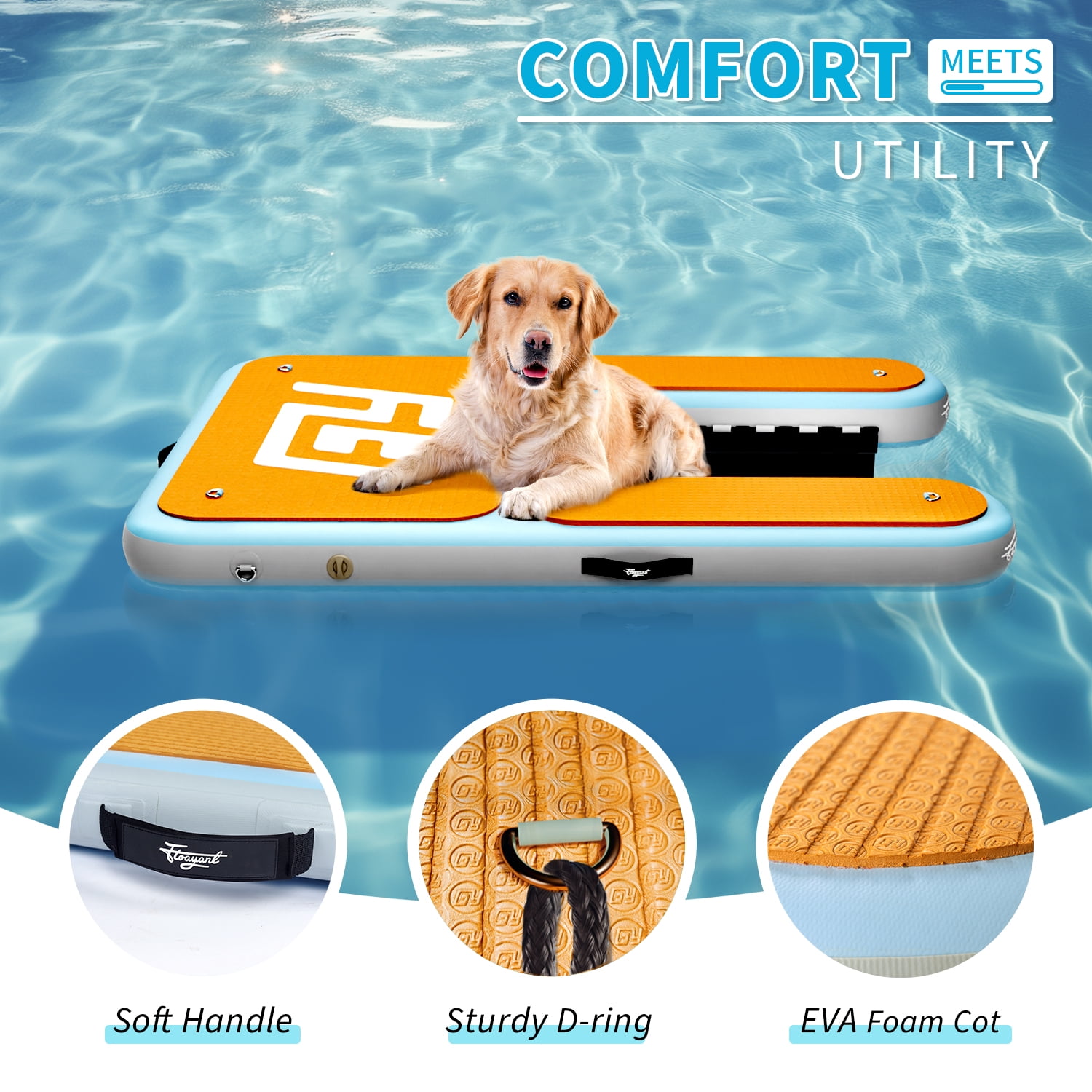 Hidpriva Dog Inflatable Dock Platform: Safe & Easy Water Access for Dogs Up to 220 lbs; Floating Non-Slip EVA Foam with Dog Boat Ramp for Pool, Dock, & Lake