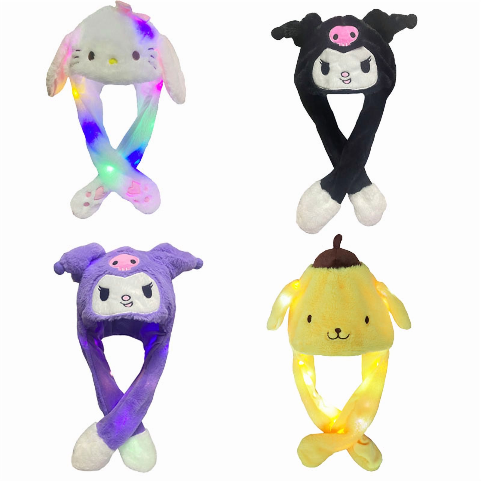 LED Light Sanrioed Kuromi Cinnamoroll Kitty Glowing Plush Ear Move Hat Anime Cartoon Jumping up Ear Novetly Cap Gift for Kids
