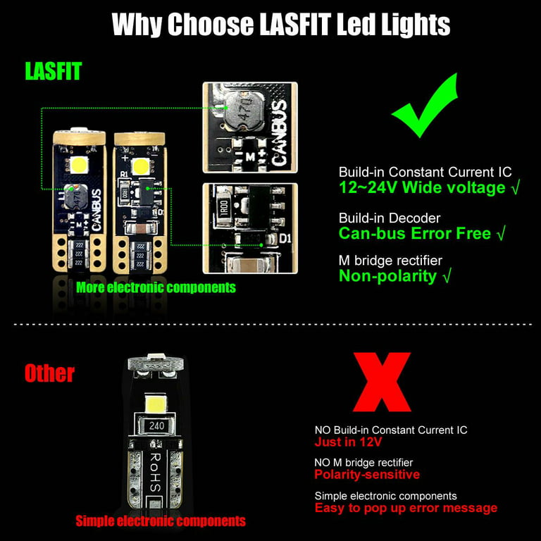 Lasfit T10 194 168 LED Interior & Exterior Light Bulbs, CANBUS