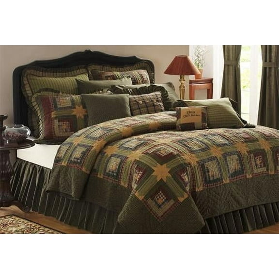 VHC Brands Tea Cabin Rustic Luxury King Quilt Green Patchwork Cotton Pre-Washed Rectangle Bedroom Decor